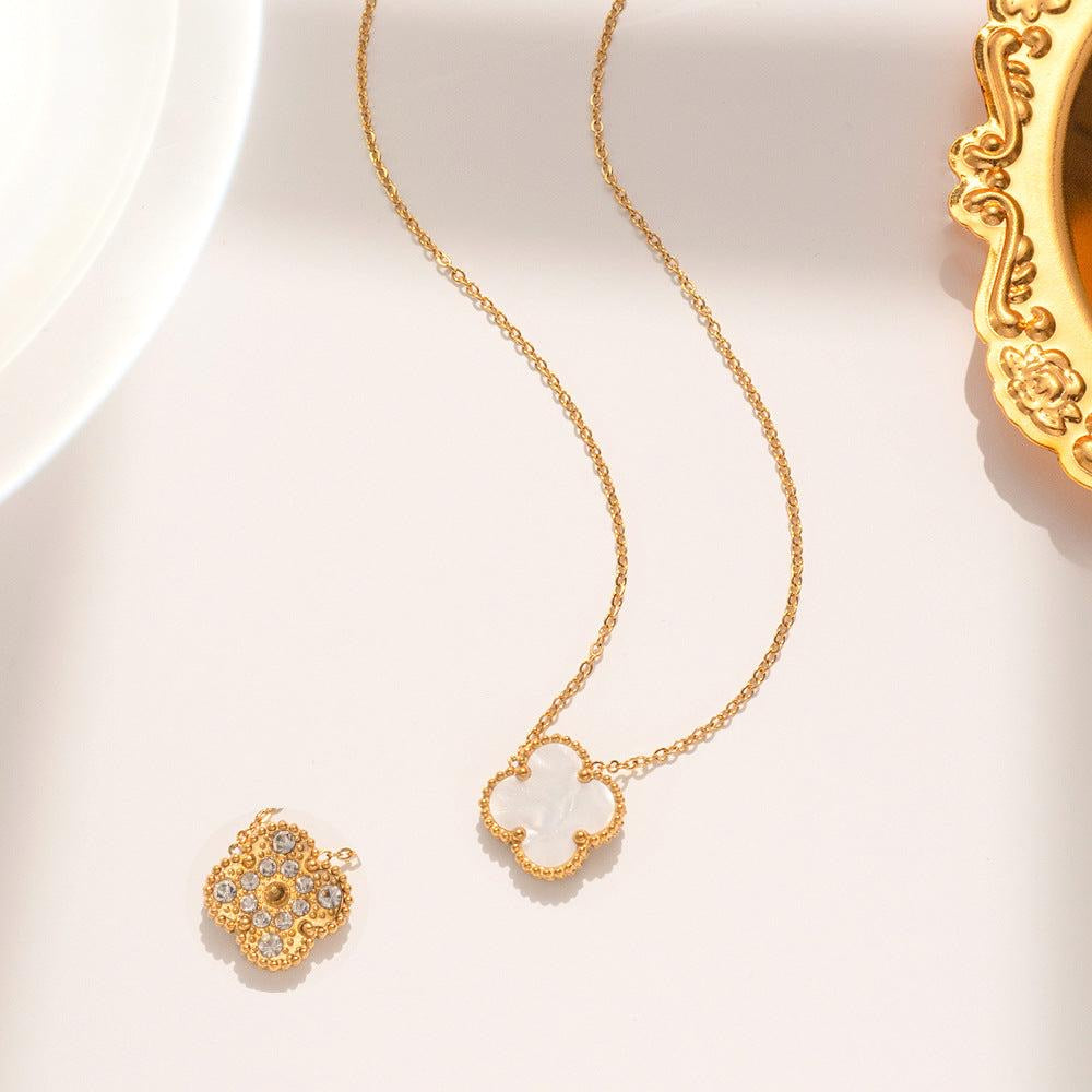 Stainless Steel 18K Gold Plated Clover Necklace