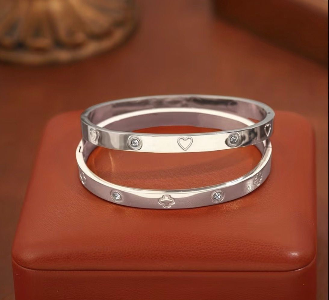 2pcs Luxury Stainless Steel Cuff Bangle for Women and Men