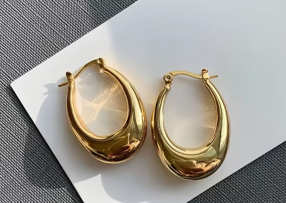 Stainless Steel Geometric Round Chunky Hoop Earrings for Women
