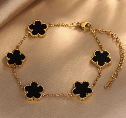 Lucky Five-Leaf Flower 18k Gold Plated Stainless Steel Bracelet