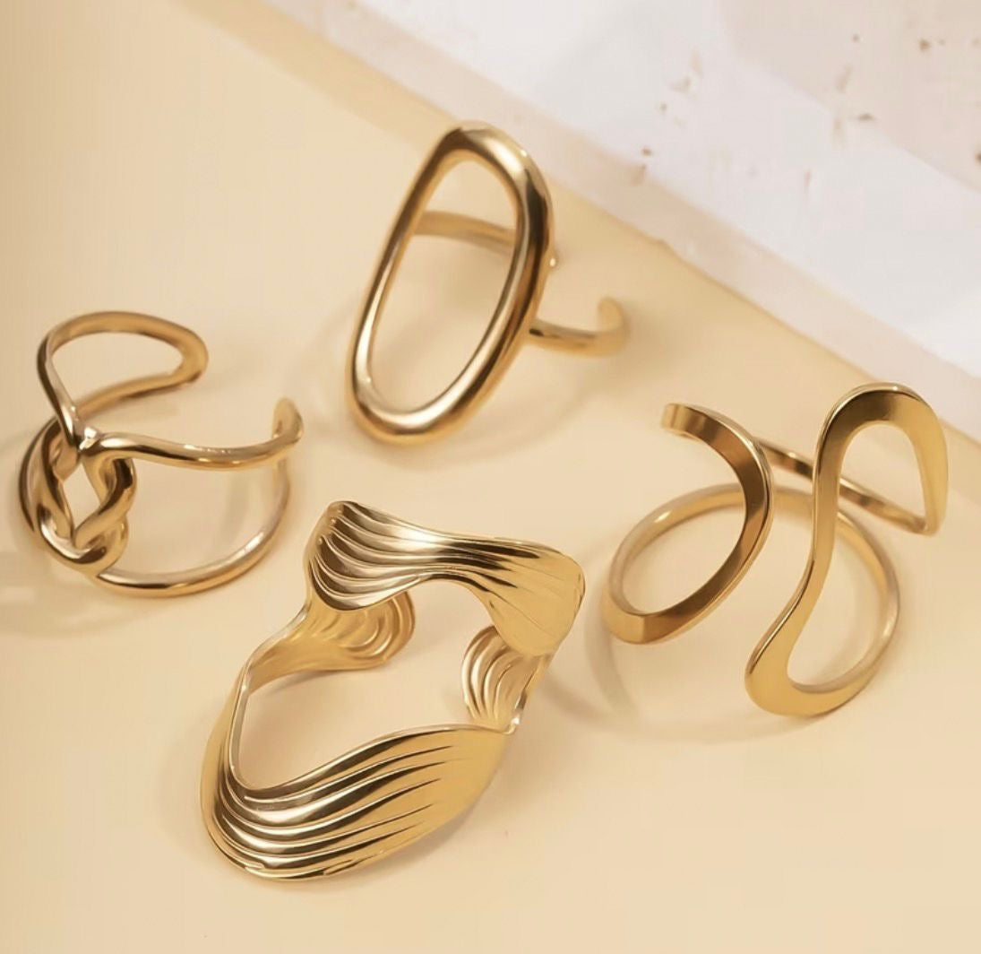 Stainless Steel Irregular Wave Rings for Women