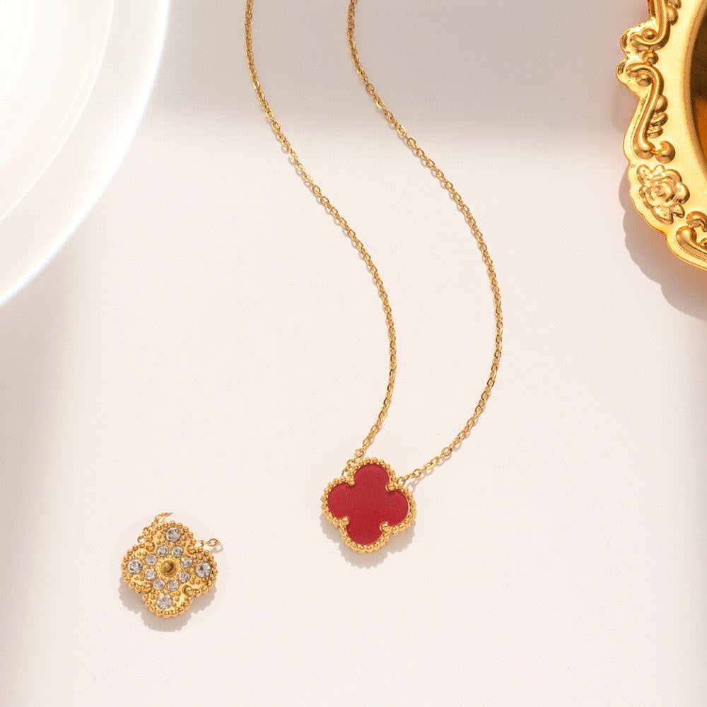Stainless Steel 18K Gold Plated Clover Necklace