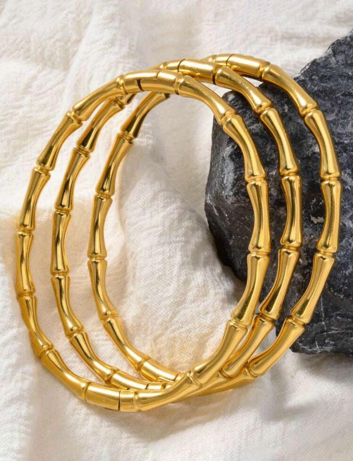 1pc Classic Stainless Steel Stackable Bamboo Design Bracelet For Women