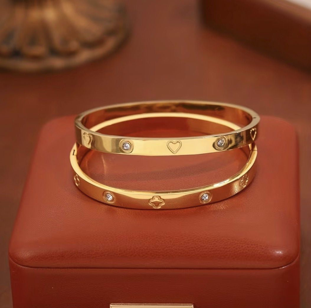 2pcs Luxury Stainless Steel Cuff Bangle for Women and Men
