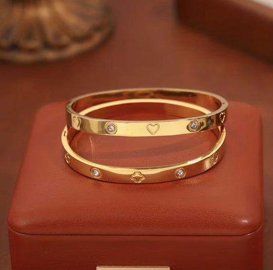 2pcs Luxury Stainless Steel Cuff Bangle for Women and Men