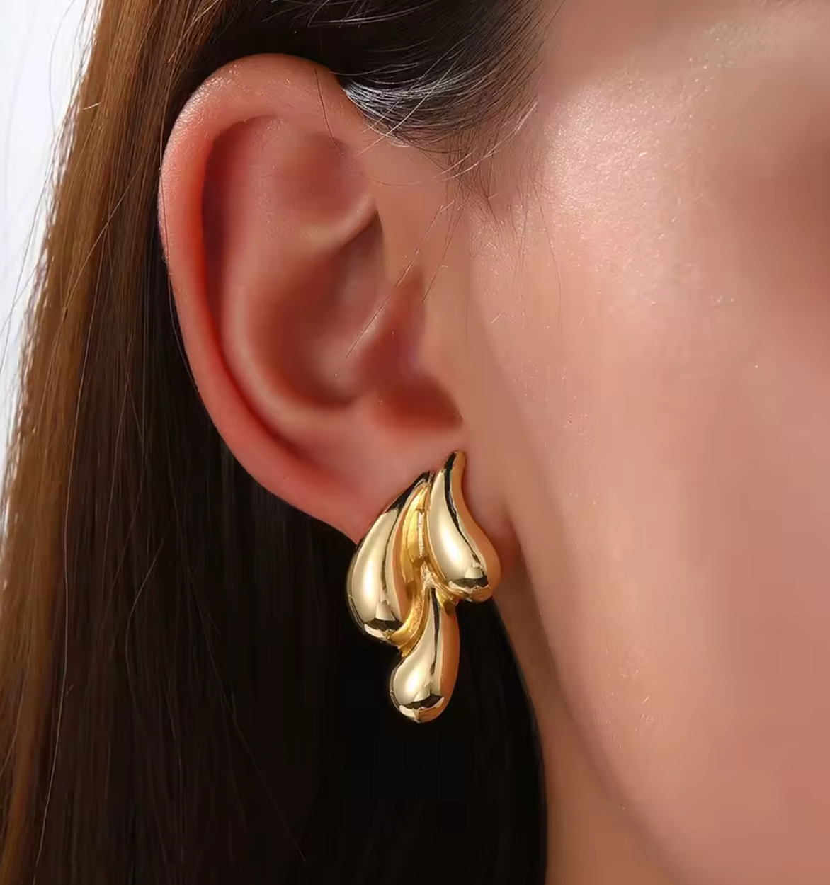 Three-layers Teardrops Small Stud Earrings for Women Gold Color Silver Color Metal Water Drop Stylish