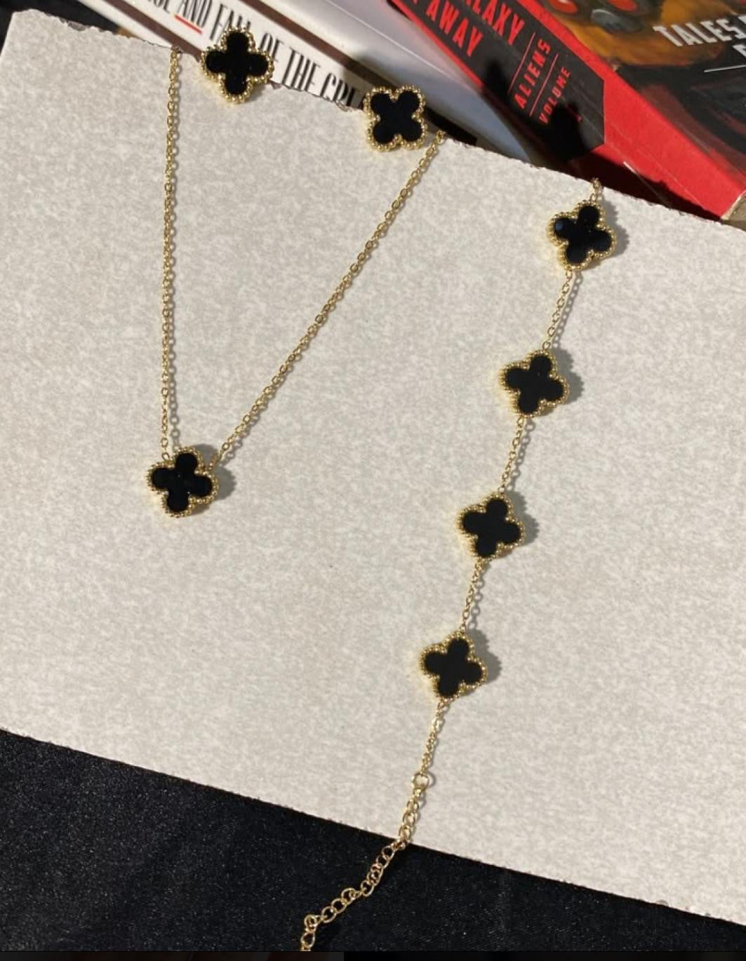 Five-Leaf Clover 🍀 Bracelet Necklace Earring Set Fashionable Stainless Steel Earrings Jewelry Set